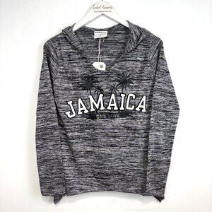 New Jamaica Gray Hoodie Pullover Sweatshirt V Neck Long Sleeve Palm Trees Travel